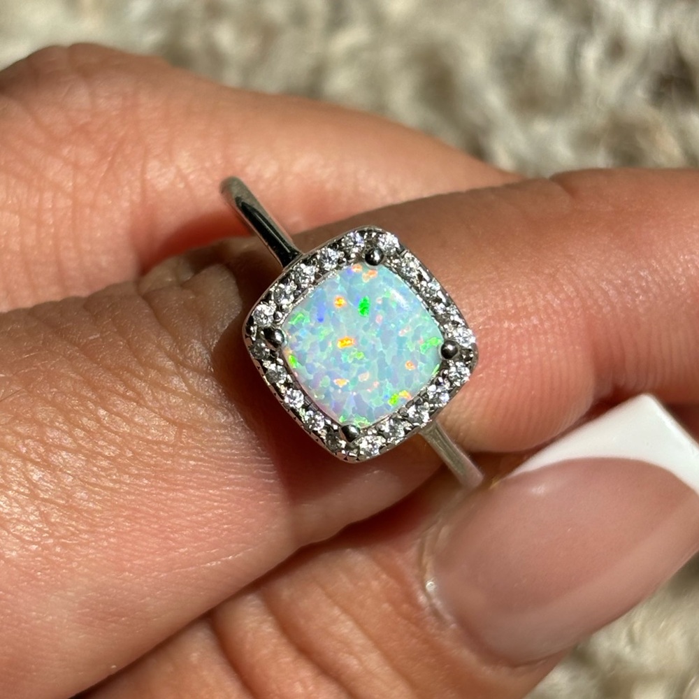 White Simulated Opal Square Ring - image 2